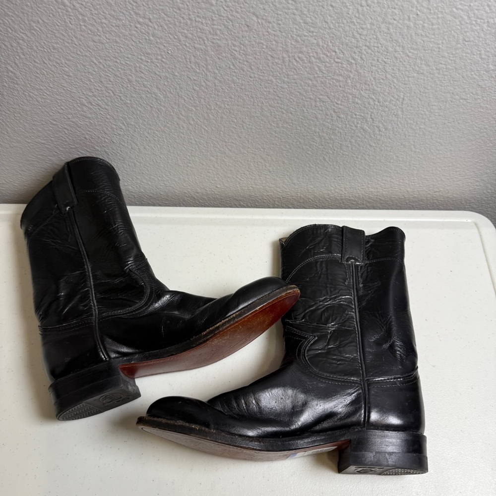 Justin Cowboy Boots Black Leather Western Boots M Size 6 womens Size 7.5 - Picture 4 of 8